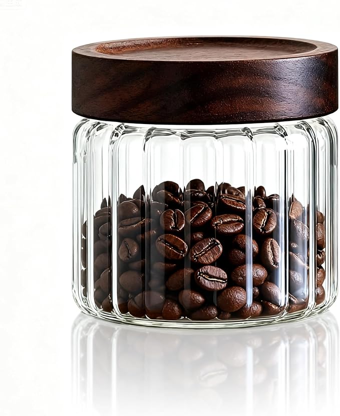 Decorative Borosilicate Glass Jar with Screw Top Airtight Wooden Lid, 17 oz/500ml Leak Resistant Food Storage Canister, Wide Mouth Container for Coffee Sugar Tea Cookie Candy Overnight Oatmeal Salad
