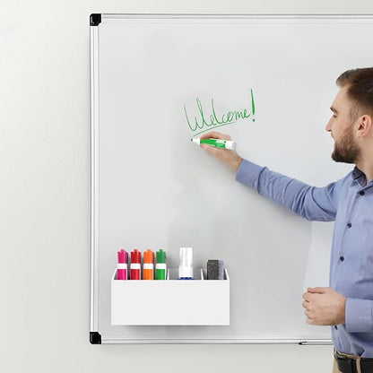 HBlife Magnetic Dry Erase Marker Holder for Whiteboard with 3 Compartments, Acrylic Wall Mount Magnet Pen Pencil Holder for Refrigerator, Locker Organizer Accessories for Classroom Office, White