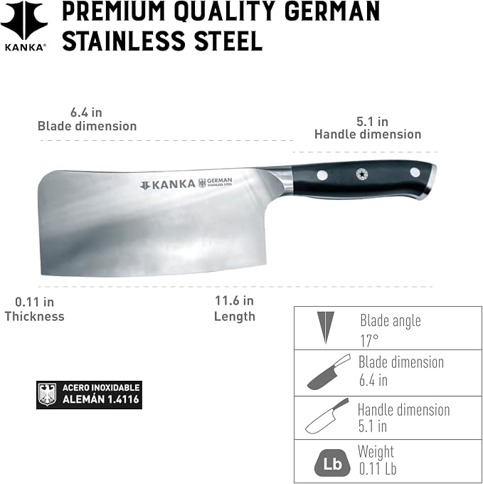 KANKA 7 inch Meat Cleaver Knife – Professional Knife for BBQ & Kitchen, Ergonomic Handle Stainless Steel Butcher for Meat, Fish & Bone Cutting - Heavy Duty Chef Chopper Razor Sharp & Rust-Resistant