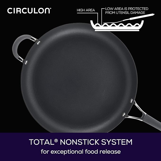 Circulon - 83906 Circulon Radiance Hard Anodized Nonstick Frying Pan / Fry Pan / Hard Anodized Skillet with Helper Handle - 14 Inch Large Skillet, Gray