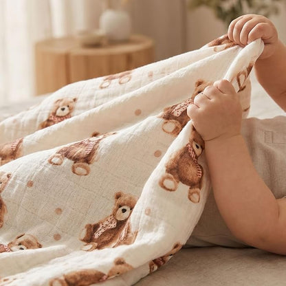 4-Pack Muslin Swaddle Blankets for Newborns | 100% Cotton Breathable Soft Muslin, Large 31.5"x43.3" | Multi-Use Stroller Sunshade Nursing Cover & Receiving Blanket, Bear Checkered
