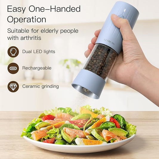Ultrean Electric Salt and Pepper Grinder Set, USB-C Rechargeable, Salt and Pepper Shakers Spice Mill with 6 Adjustable Coarseness LED Light Larger Capacity, Kitchen Gadget, Gift for Women Mom, Blue