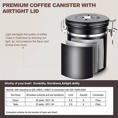 ShanSon Coffee Canister Airtight, Stainless Steel Bean Storage Container with Date Tracker & Scoop, Grounds Sugar Flour Tea Cereal Fits Kitchen Pantry, Ideal Gift for Coffee Lovers,22oz, Black