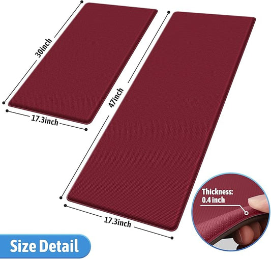 StepLively Kitchen Mat, 2 PCS Kitchen Rugs, Cushioned Kitchen Mats for Floor, Anti Fatigue Kitchen Rug Set, Non-Skid Standing Mat for Kitchen, Office, Sink, 17.3"×30"+17.3"×47", Red