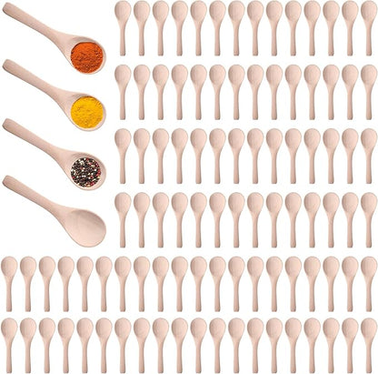 Boao 100 Pcs Small Wooden Spoons, 3.5'' L, Mini Wood Natural Tiny Spoons Wooden Little Teaspoons for Jars Sugar Creamer Honey Spices Salt Kitchen Supplies (Light Wood)