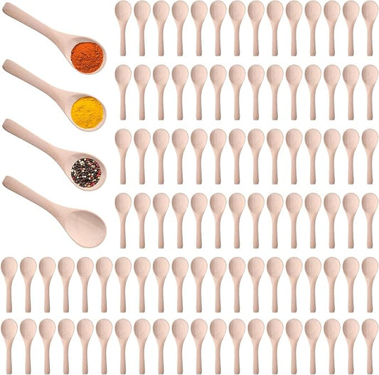 Boao 100 Pcs Small Wooden Spoons, 3.5'' L, Mini Wood Natural Tiny Spoons Wooden Little Teaspoons for Jars Sugar Creamer Honey Spices Salt Kitchen Supplies (Light Wood)