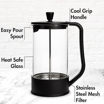 Primula French Press Coffee Maker, Heat Resistant Borosilicate Glass with Stainless Steel Filters, 8 Cup, 34 oz, Black