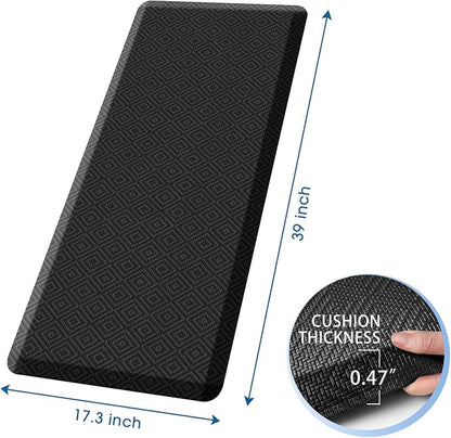Mattitude Kitchen Mat Cushioned Anti-Fatigue Floor Mat Water Resistant Non-Slip Mats and Rugs Standing and Comfort Desk Mats for House Sink Office Laundry (Black, 17.3"x39")