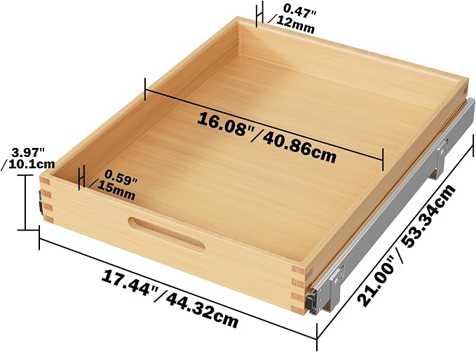 Pull Out Drawers for Cabinets 18"W x 21"D, Slide Out Wood Drawer Shelf, Heavy Duty Caddy Pull Out Cabinet Organizer, Base Cabinet Organization for Kitchen, Pantry
