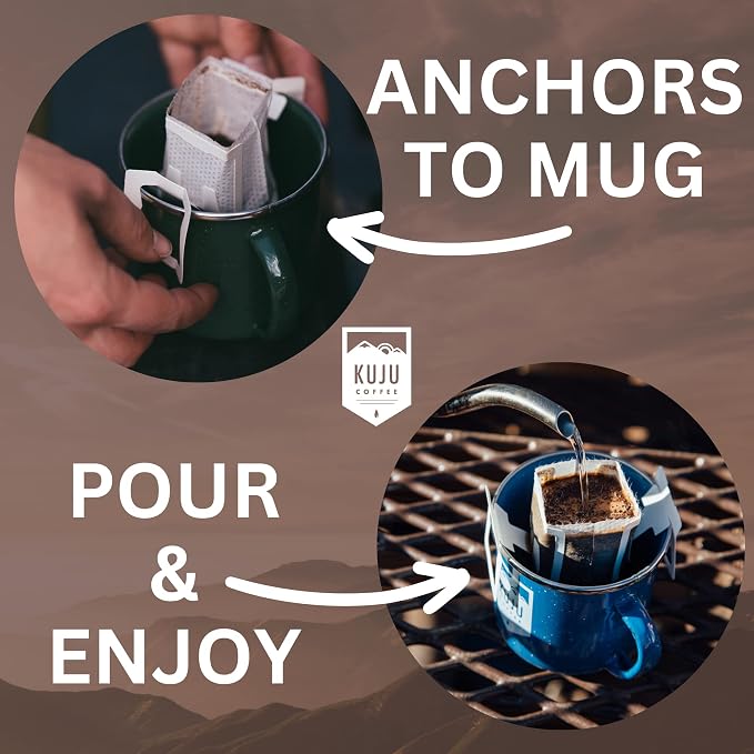 Kuju Coffee Premium Single-Serve Pour Over Coffee | Fair Trade Certified, USDA Organic, Single Origin Coffee, Eco-Friendly | Papua New Guinea - Eastern Highlands, 6-pack