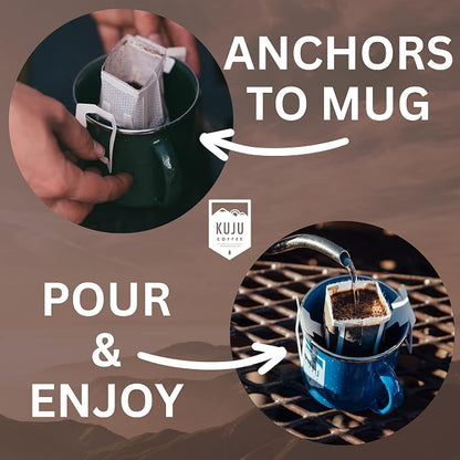 Kuju Coffee Premium Single-Serve Pour Over Coffee | Fair Trade Certified, USDA Organic, Single Origin Coffee, Eco-Friendly | Papua New Guinea - Eastern Highlands, 6-pack
