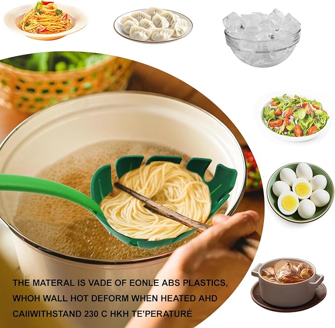 Green Leaf Kitchen Spoon, Turtle Back Design for Noodles and Vegetables, Nonstick Cooking Utensil with Drainage Hole, 3 Pack