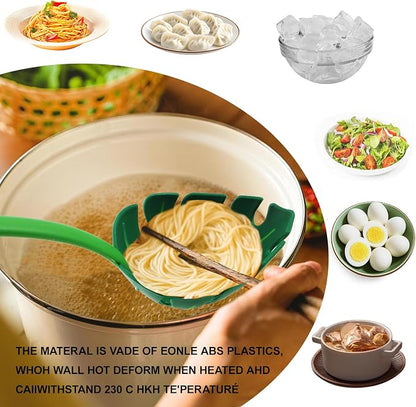 Green Leaf Kitchen Spoon, Turtle Back Design for Noodles and Vegetables, Nonstick Cooking Utensil with Drainage Hole, 3 Pack