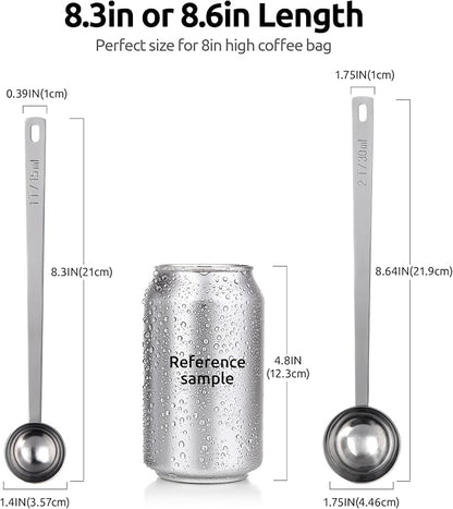U-Taste Coffee Scoop 1&2 Tablespoon: 18/8 Stainless Steel Measuring Scooper for Ground Coffee, Bean, Powder, Espresso, 6.9in Long Handle Metal Meaure Spoon for Canister, Jar(1&2Tbsp/15&30ml, Silver)
