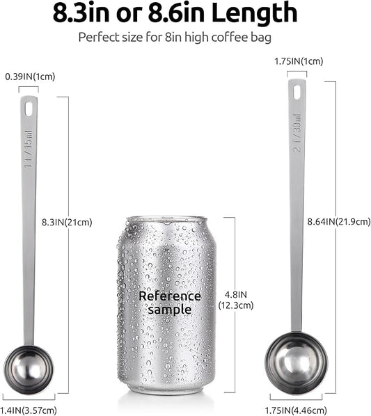 U-Taste Coffee Scoop 1&2 Tablespoon: 18/8 Stainless Steel Measuring Scooper for Ground Coffee, Bean, Powder, Espresso, 6.9in Long Handle Metal Meaure Spoon for Canister, Jar(1&2Tbsp/15&30ml, Silver)