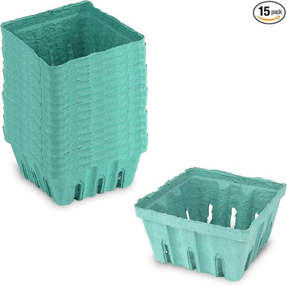 MT Products Green Berry Basket 1 Pint - Molded Pulp Fiber Vented Produce Basket (Pack of 15) - Made in the USA