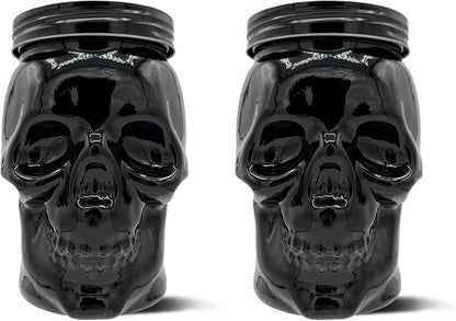 DURA LIVING Set of 2 Skull Mason Jar Glasses with Lids | 42oz Reusable Halloween Drinking Glasses | Unique Skull Décor, Storage, & Canning Jars for Parties & Gifts