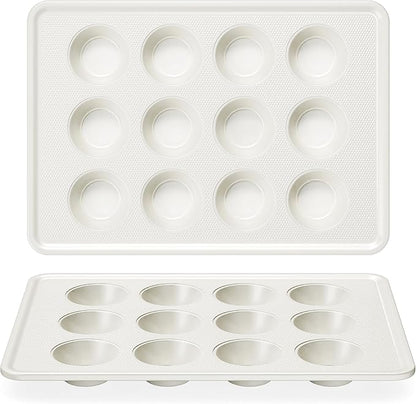 HONGBAKE 2 Pack Nonstick Ceramic Muffin Pan, 12 Cup Muffin tin for Baking, Non-toxic Cupcake Pan, Heavy-duty Aluminized Steel Cupcake Tray with Diamond Texture, Easy To Clean (Cream, 2PCS)