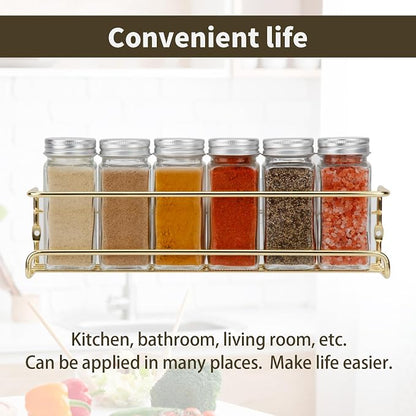 2 Pack Self Adhesive Wall Mounted Fridge Refrigerator Spice Racks,Metal Kitchen Seasoning Jar Organizer for Space Saver,Hanging Spice Organizer Shelf for Kitchen Cabinet,Wall,Pantry Door.Gold