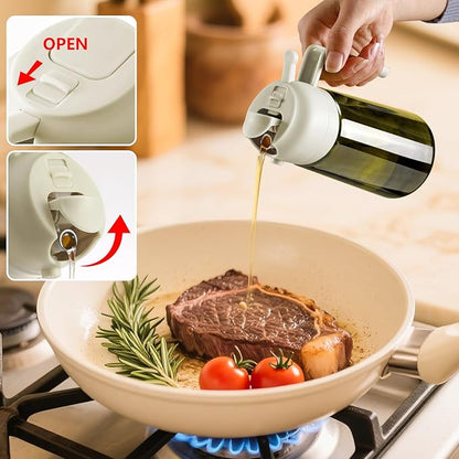 SWEET VIEW Olive Oil Dispenser and Oil Sprayer – 16oz/470ml Glass Light-Proof Oil Pourer for Kitchen with Stickers for Air Fryer, Cooking, Salad, and BBQ