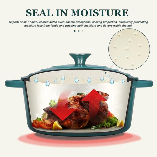 Overmont Enameled Cast Iron Dutch Oven - 4.5QT Pot with Lid Cookbook & Cotton Potholders - Heavy-Duty Cookware for Braising, Stews, Roasting, Sourdough Baking bottle green