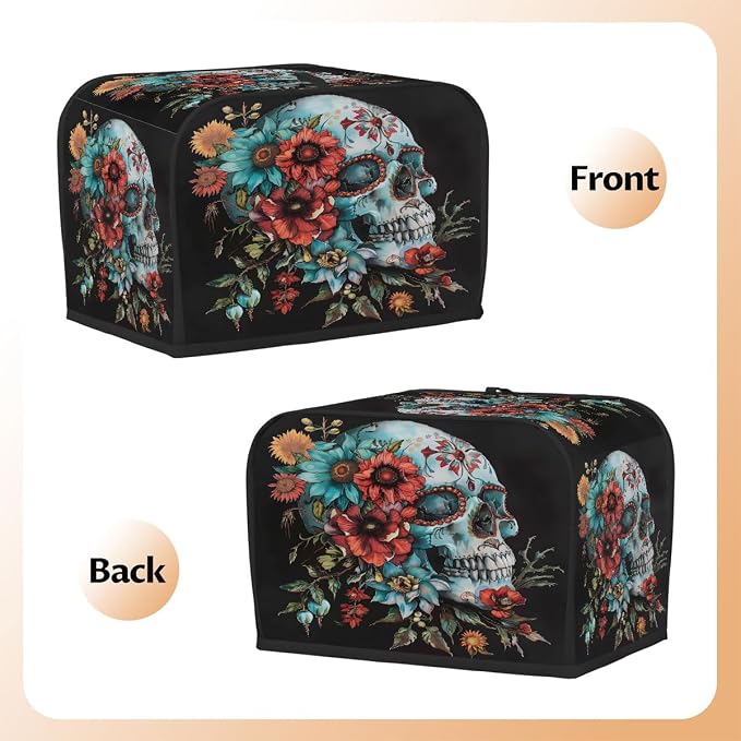 Cool Color Skull Toaster Cover 4 Slice Wide Slot Washable Kitchen Appliance Covers Fingerprint Bread Machine Dust Cover Small Toaster Oven Accessories Covers Bread Maker Bag Women Gift