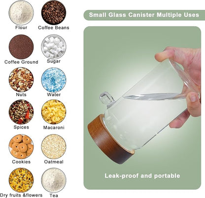 18oz Glass Coffee Jars with Scoop Wood Screw Lid Clear Round Spice Jar Herb Container Sugar Storage Bottle Canister for Seasoning Meal Prep Tea Coffee Ground Bean Salts (2×550ml(18oz)with spoon)