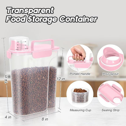 LEAWALK 5Lbs Airtight Cat Dog Food Storage Container with Upgraded Large Nozzle BPA-Free, Pet Food Storage Containers for Rice, Grain, Pet Food, Flour, Dog Treat Storage (Light Pink, (3L+5L)-2pack)