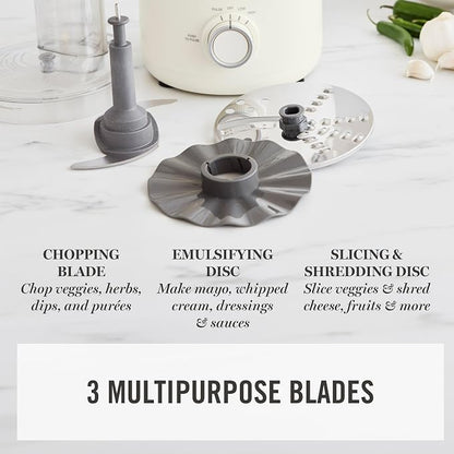 Martha Stewart Food Processor, 10-Cup Electric Chopper for Slicing, Shredding, Mincing and Puree, BPA-Free Twist & Lock Bowl, 3 Multipurpose Blades, Variable Speed Dial, Wide Feed Chute, Linen Cream