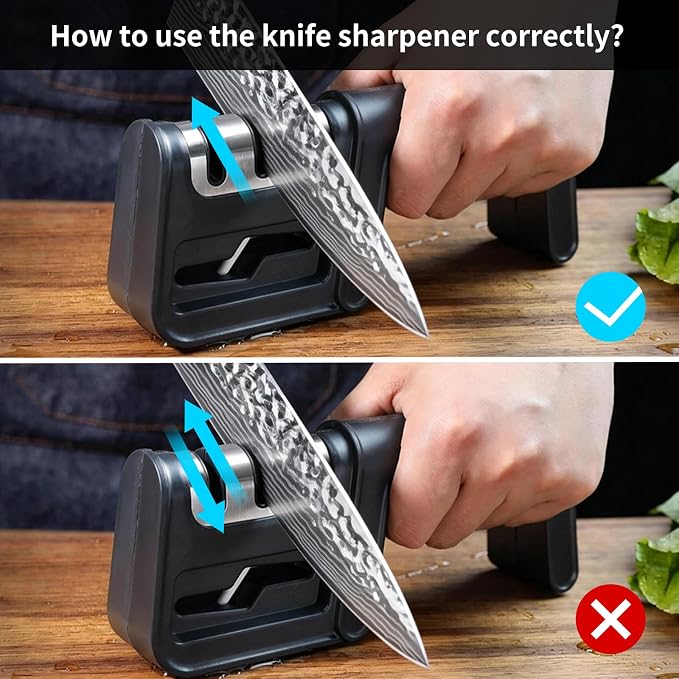DARK EDGE 3PCS Kitchen Knives Set, 8 Inch Chef Knife with Black Sharpener and Blade Guard, Professional Kitchen Chef's Knife Set 05