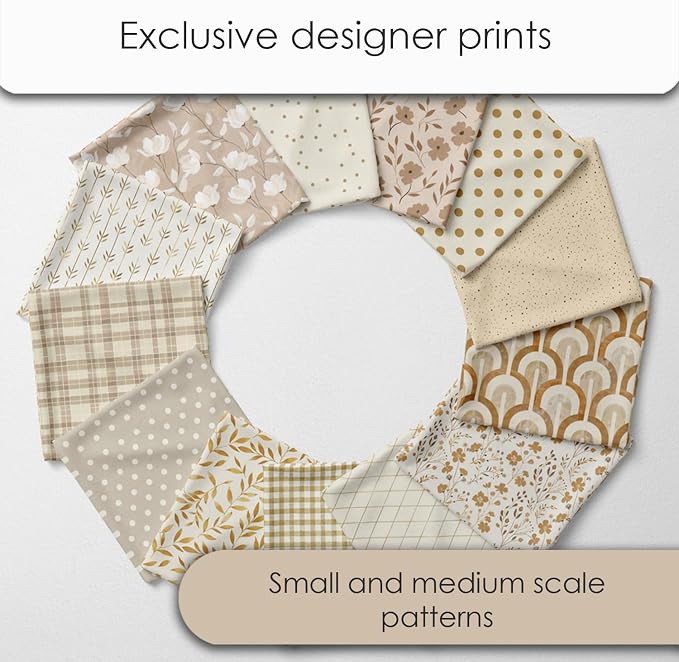 Cotton Satin Patchwork Fabric Panel – 35 Designs, 20×20 cm Squares, Single Piece 150×110 cm, Neutral Beige Quilt Fabric (Golden Beige Patchwork Set, 35pcs 8x8 inch)