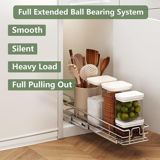 LOVMOR Pull Out Cabinet Organizer 5½" W x 21½" D, Kitchen Cabinet Pull Out Shelves Slide Out Storage
