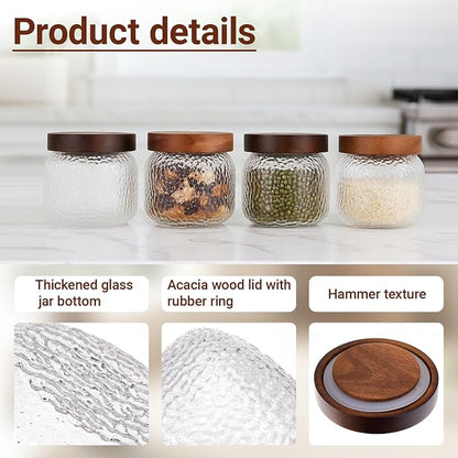 LemonRoad 8 Pack 10 oz Glass Jars with Lid Vintage Decorative Glass Storage Jars Airtight Canister Wide Mouth Anti Slip Food Containers for Kitchen Coffee Nuts Sugar Candy Cookie Tea Spices Oats