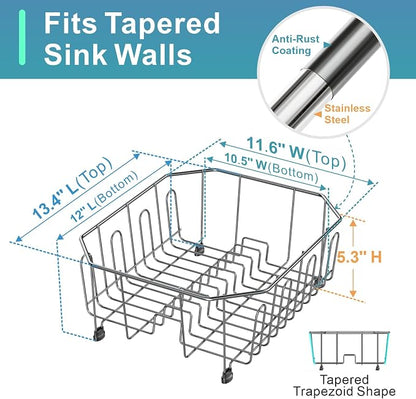 GSlife Small in Sink Dish Drying Rack - Stainless Steel Compact Dish Drainer for RV Kitchen Apartment Sink, Rust Resistant Inside Sink Rack, 1–2 Person Households, 11.6" W x 13.4" L, Gunmetal Grey