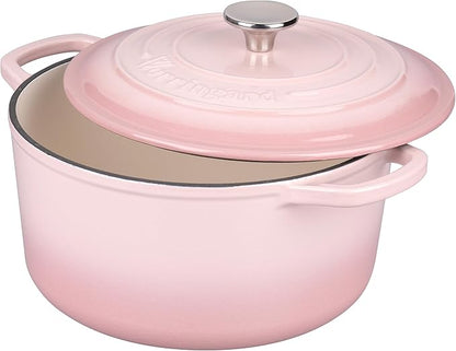 VORRINGARD Enameled Cast Iron Dutch Oven Pot with Lid, for Sourdough Bread Baking, Round Dutch Ovens, 6 Quart, Pink