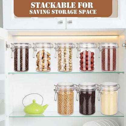 Suclain 6 Pcs 25 Oz/750 ml Plastic Storage Jars with Airtight Hinged Lids, Clear Wide Round Mouth Food Storage Containers Empty Bottles Sealed Jars for Home Kitchen Candy Herbs Spices Coffee Nuts