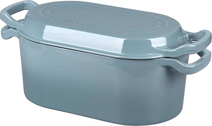 VORRINGARD Oval Dutch Oven Pot with Lid, Enamel Coating Cast Iron Bread Pans for Homemade Sourdough Bread Baking, Cooking, 4 Quart, Sea Salt