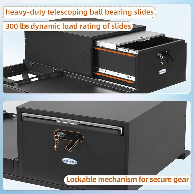 Hooke Road JK JL Bronco Trunk Storage Drawer & Fridge Slide Mount for 2007-2026 Jeep Wrangler JK JL 4-Door & 2021-2026 Ford Bronco 4-Door, Security Lock Toolbox Overland Camping Cargo Organizer