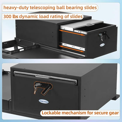Hooke Road JK JL Bronco Trunk Storage Drawer & Fridge Slide Mount for 2007-2026 Jeep Wrangler JK JL 4-Door & 2021-2026 Ford Bronco 4-Door, Security Lock Toolbox Overland Camping Cargo Organizer