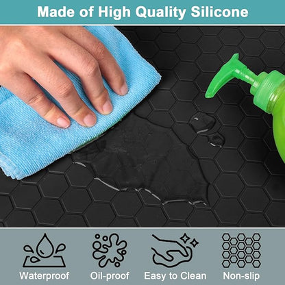 Under Sink Mat 28" x 22", Silicone Under Kitchen Sink Mat, Waterproof Under Sink Protector Mat, Shelf Liners Cabinet Liner for Kitchen and Bathroom, Black