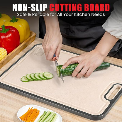 Titanium Cutting Board – 15" Double-Sided | Pure Titanium & Eco Wheat Straw | Non-Slip, Dishwasher Safe | Heavy Duty Cutting Board for Meat, Vegetables & Fruits