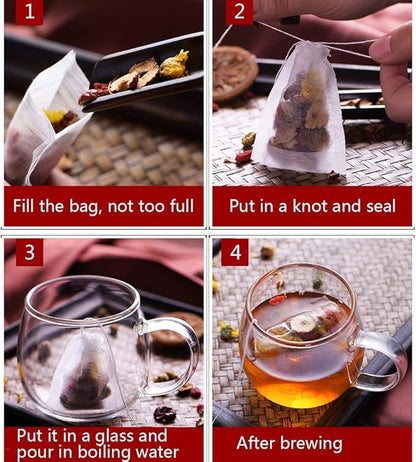 100 Pcs Disposable Tea Bags for Loose Leaf Tea, Biodegradable Tea Filter Bags with Drawstring, Corn Fiber Empty Tea Bags for Loose Leaf Tea (3.54 x 2.75 inch)