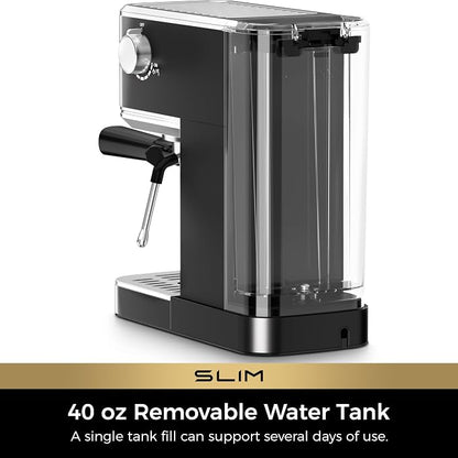 CHULUX Slim Espresso Machine with Milk Frother, 20 Bar Professional Italian Pump Espresso Coffee Machine for Home Cappuccino & Latte Maker, Stainless Steel, Black