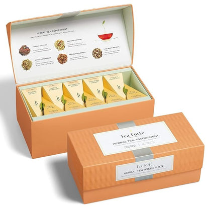 Tea Forte Premium Presentation Box Gift Set Sampler, 20 Count, Assorted Blends Individually Wrapped Handcrafted Pyramid Infuser Bags, Herbal Tea