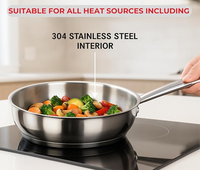 Vinod Stainless Steel Induction Friendly Tuscany Set 5 Pieces - Saucepan (14 cm/1.3 Litre), 3 Cassseroles (14 cm,16 cm & 18 cm/1.3,2 & 2.8 Litre), Frypan (18 cm) & 3 Glass Lids