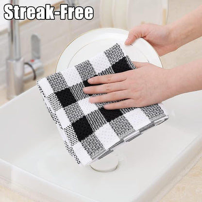 Homaxy Kitchen Towels and Dishcloths Set, 12" x 12" and 13" x 28", Set of 8 Bulk Cotton Waffle Weave Dish Towels, Super Soft Absorbent Hand Towels for Kitchen, Black & White