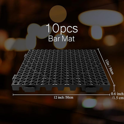 Tioncy 10 Pcs Bar Countertop Supplies Interlocking Mats 12 x 12 Inch Black Shelf Liners Bar Drying Coffee Non Slip Spills Mats for Bartending Home Cocktail Bars Restaurants