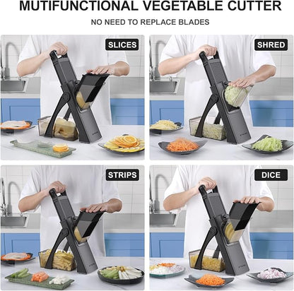 [All in 1] Upgraded Version Safe Mandoline Slicer for Kitchen, Adjustable Thickness. Veggie Slicer, Rapid Prep Mandoline, Detachable Blade, Cleaning Brush/Paring Knife (Black Knight)