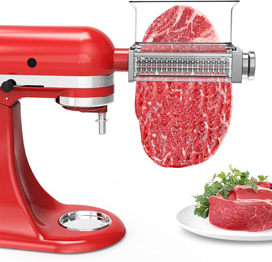 Adjustable Meat Tenderizer Attachment for KitchenAid Stand Mixers – 3 Thickness Settings, Fits All 4.5–7Qt Models, Heavy-Duty Metal Housing with Transparent Shell, Dishwasher Safe
