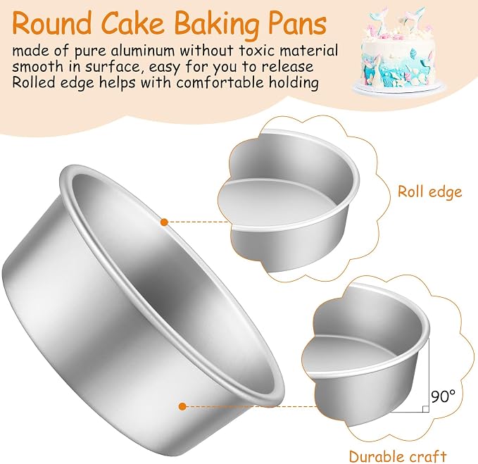 Mumufy 9 Pieces Round Cake Pans Aluminum Set Non Stick Small Cake Pans Sets Round Cheesecake Baking Tools for Home Party Baking Supplies(6 Inch, 8 Inch, 10 Inch)